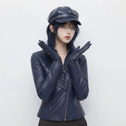 Women’s Diagonal Pleat Leather Jacket | Premium Genuine Leather
