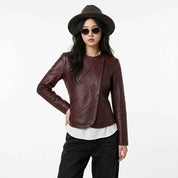 Women’s Sculpted Asymmetric Panel Leather Jacket | Premium Moto Jacket