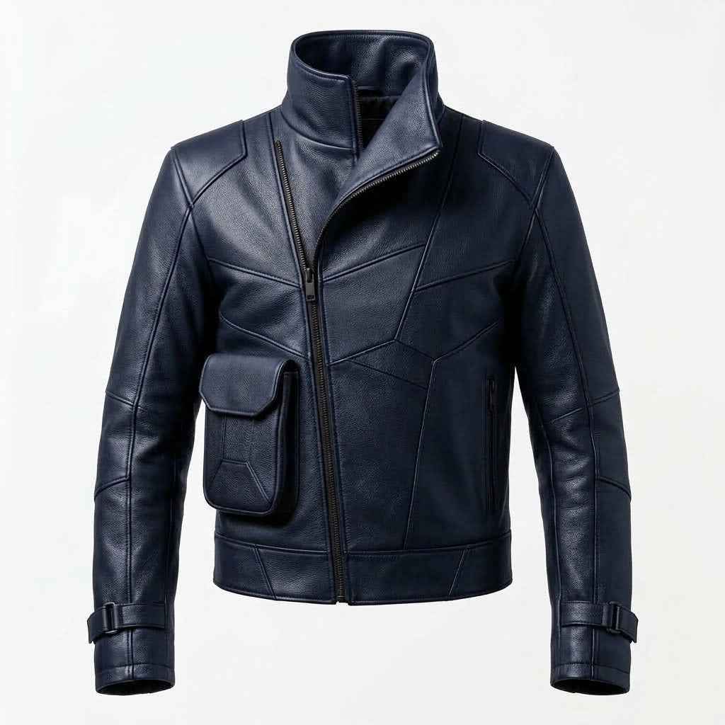 Modern Asymmetrical Zip Leather Jacket for Men