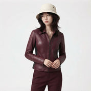Women’s Diagonal Pleat Leather Jacket | Premium Genuine Leather