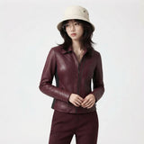 Women’s Diagonal Pleat Leather Jacket | Premium Genuine Leather