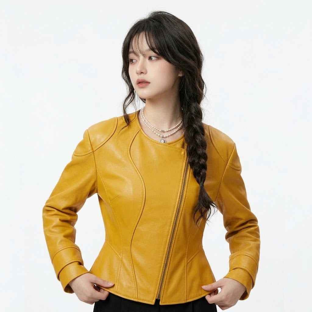 Women’s Split-Curve Moto Leather Jacket | Stylish Premium Biker Jacket