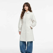 Women’s Leather Balloon-Sleeve Long Coat | Stylish Premium Leather Coat
