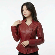 Women’s Curved Harness-Panel Leather Jacket | Stylish Premium Biker Jacket