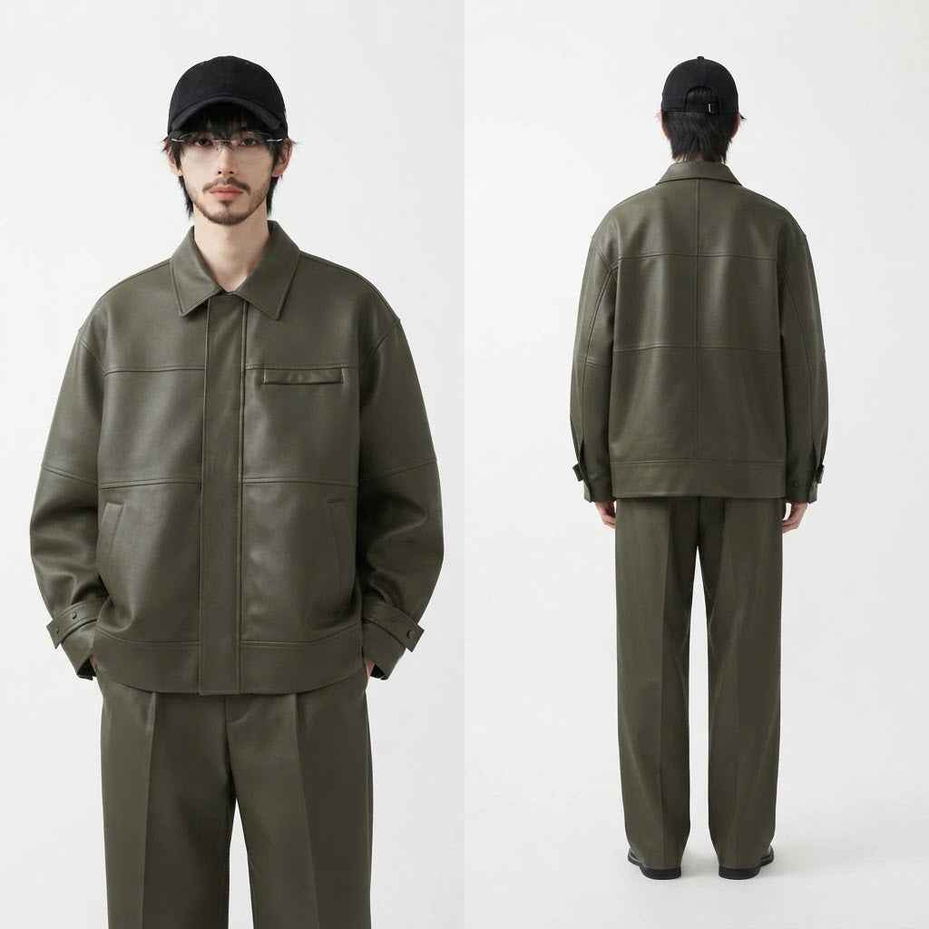 Men’s Oversized Utility Leather Jacket | Premium Leather Jacket