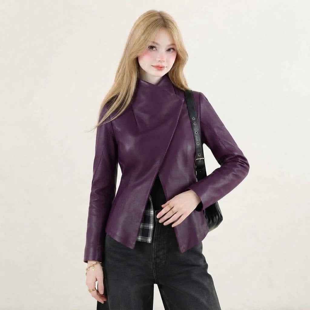 Draped Sculpted Leather Jacket | Premium Women’s Biker Jacket