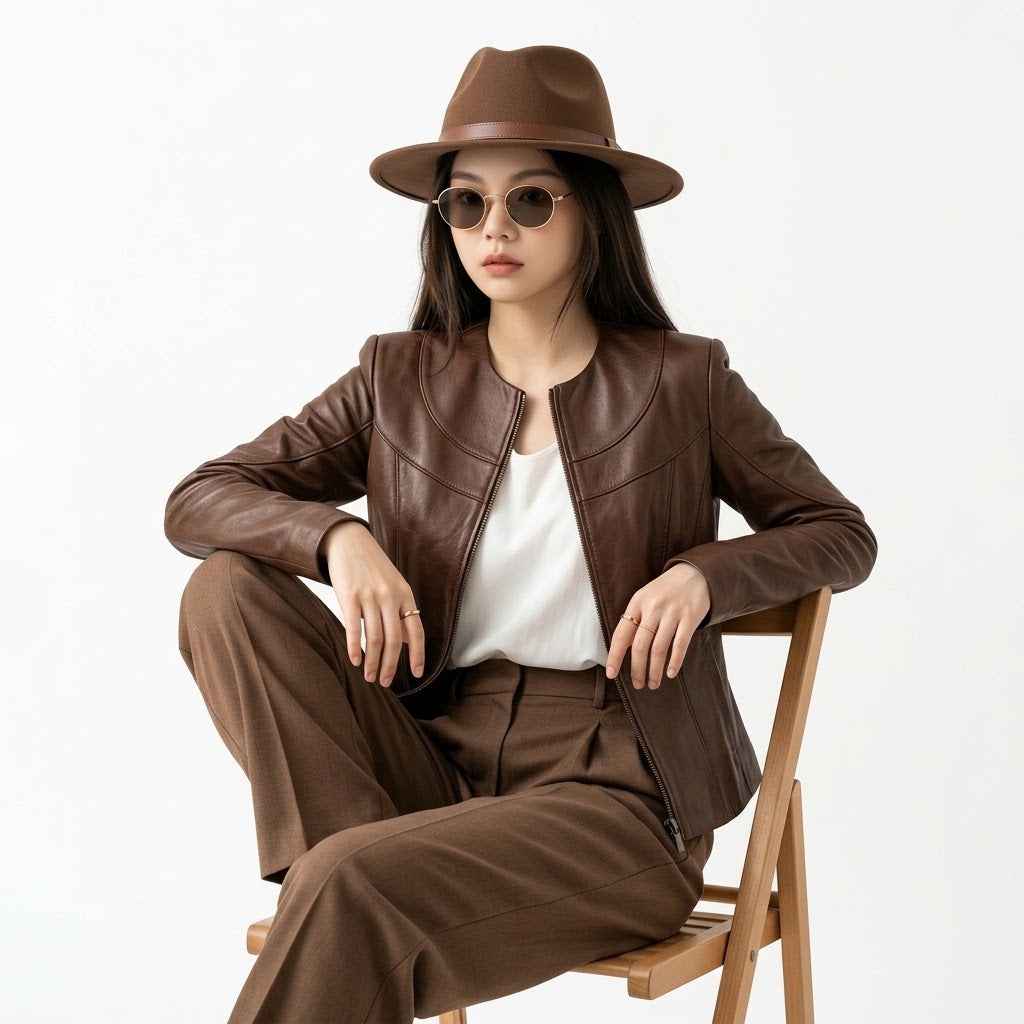Women’s Curved Yoke Panel Leather Jacket | Premium Biker Jacket