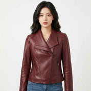 Women’s Sculpted Asymmetric Leather Jacket | Stylish Premium Biker Jacket