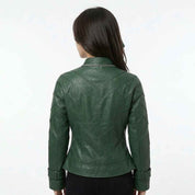 Women’s Curved Harness-Panel Leather Jacket | Stylish Premium Biker Jacket