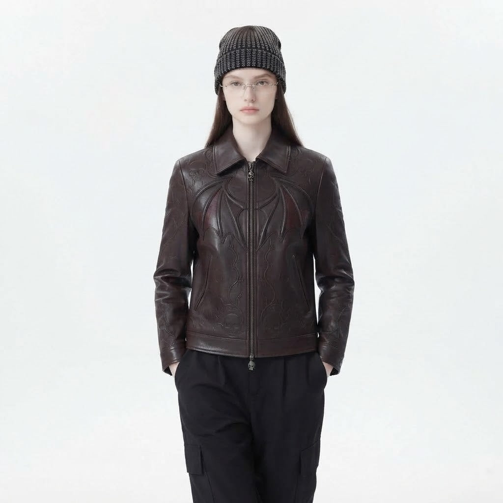 Women’s Spooky Halloween Leather Jacket | Gothic Black Genuine Leather Jacket