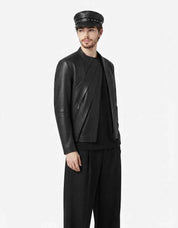 Men’s Diagonal Pleat Leather Jacket | Premium Genuine Leather Jacket