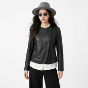 Women’s Sculpted Asymmetric Panel Leather Jacket | Premium Moto Jacket