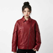Asymmetric Panel Leather Jacket | Women’s Stylish Premium Leather Jacket