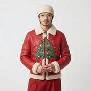 Men’s Christmas Leather Jacket | Santa-Inspired Genuine Leather Jacket
