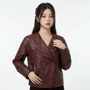 Sculptural Fold-Front Leather Jacket | Women’s Stylish Premium Leather Jacket