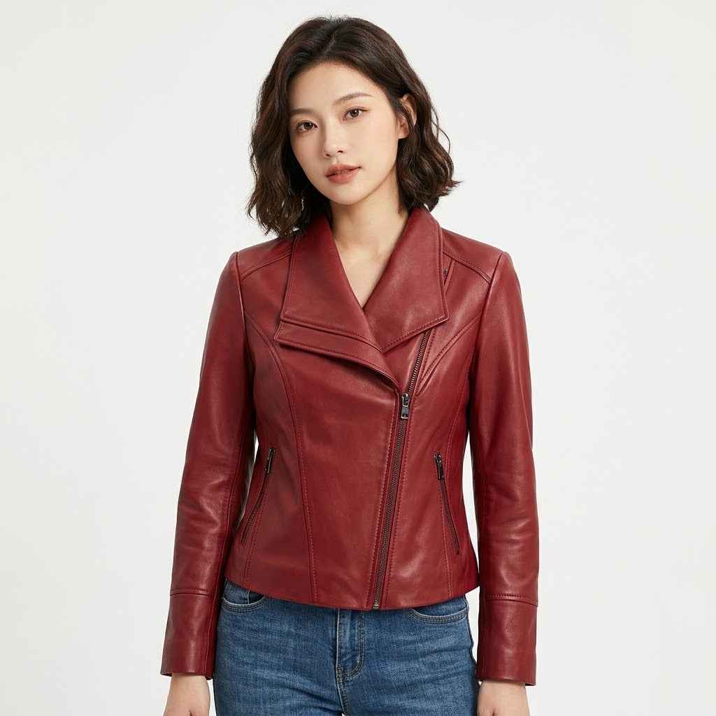 Women’s Sculpted Asymmetric Leather Jacket | Stylish Premium Biker Jacket