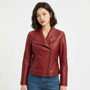 Women’s Sculpted Asymmetric Leather Jacket | Stylish Premium Biker Jacket