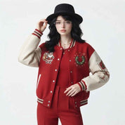Women’s Christmas Varsity Letterman Jacket | Festive Embroidered  Bomber Jacket