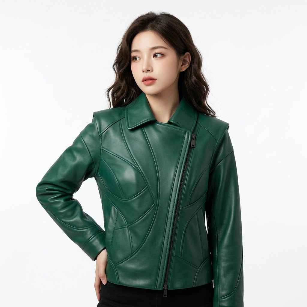 Women’s Sculpted Panel Moto Leather Jacket | Stylish Premium Biker Jacket