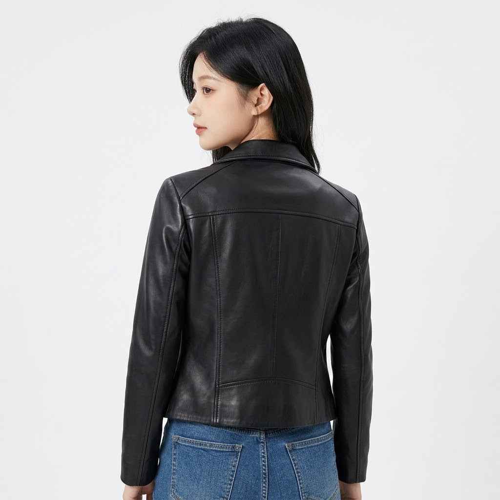 Women’s Sculpted Asymmetric Leather Jacket | Stylish Premium Biker Jacket