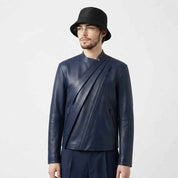 Men’s Diagonal Pleat Leather Jacket | Premium Genuine Leather Jacket