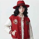 Women’s Christmas Varsity Letterman Jacket | Festive Embroidered  Bomber Jacket