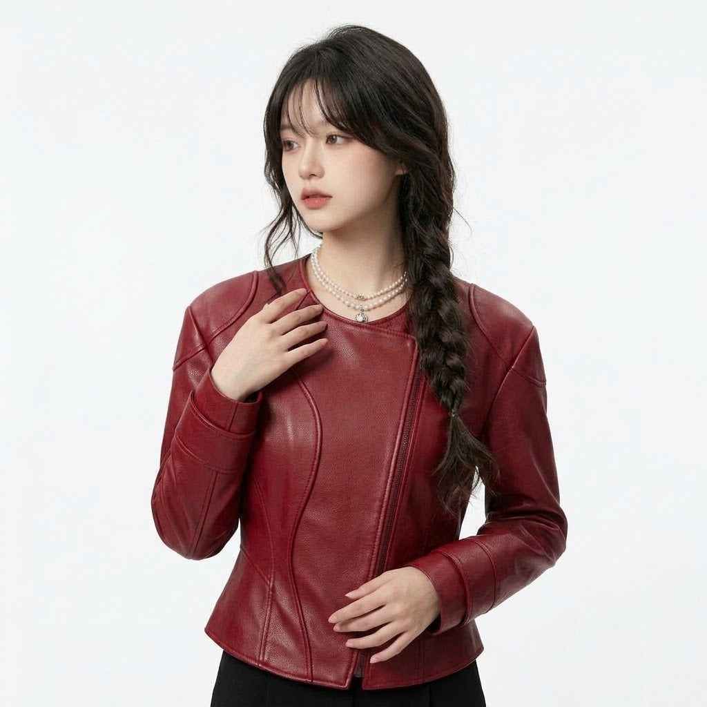 Women’s Split-Curve Moto Leather Jacket | Stylish Premium Biker Jacket