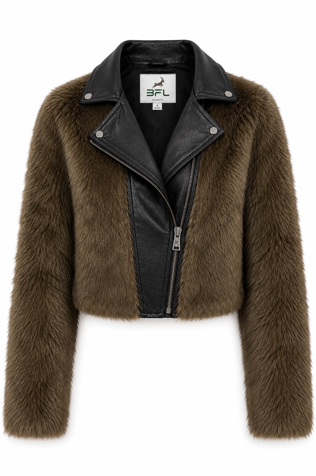 BFL Regent Luxury Sheep Leather Jacket with Brown Fur.