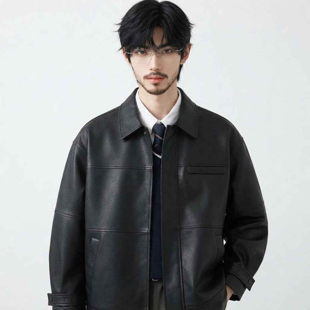 Men’s Oversized Utility Leather Jacket | Premium Leather Jacket