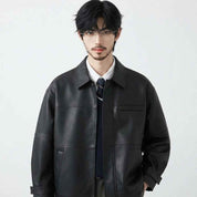 Men’s Oversized Utility Leather Jacket | Premium Leather Jacket