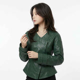 Women’s Curved Harness-Panel Leather Jacket | Stylish Premium Biker Jacket