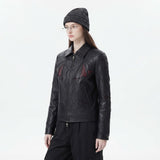 Women’s Spooky Halloween Leather Jacket | Gothic Black Genuine Leather Jacket