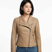 Women’s Sculpted Asymmetric Leather Jacket | Stylish Premium Biker Jacket