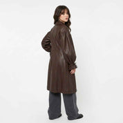 Women’s Leather Balloon-Sleeve Long Coat | Stylish Premium Leather Coat