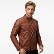 Men's Diagonal Pleat Leather Field Jacket | Stylish Premium Leather Jacket