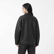 Women’s Oversized Curved-Panel Leather Jacket | Premium Leather Jacket