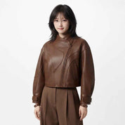 Women’s Cropped Asymmetric Leather Jacket | Premium Lambskin Moto Biker Jacket