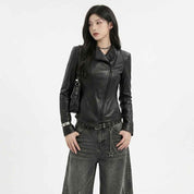 Women’s Asymmetric Sculpted Leather Jacket | Premium Biker Jacket