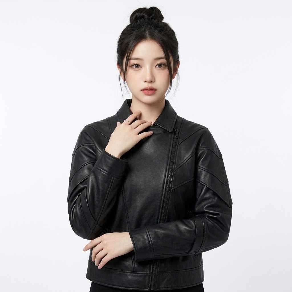 Asymmetric Panel Leather Jacket | Women’s Stylish Premium Leather Jacket