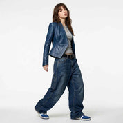 Sculpted Asymmetric Wrap Leather Jacket | Women’s Stylish Biker Jacket