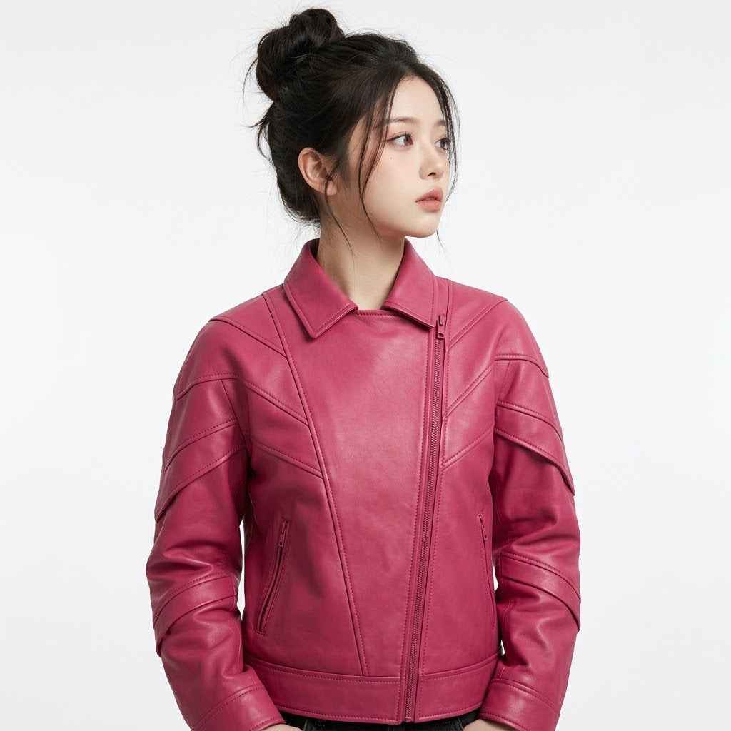 Asymmetric Panel Leather Jacket | Women’s Stylish Premium Leather Jacket
