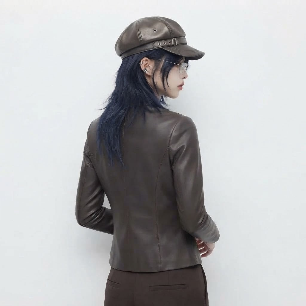 Women’s Diagonal Pleat Leather Jacket | Premium Genuine Leather