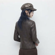 Women’s Diagonal Pleat Leather Jacket | Premium Genuine Leather