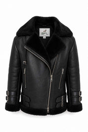 BFL Verona Women’s Black Shearling Aviator Leather Jacket