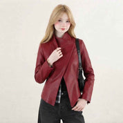 Draped Sculpted Leather Jacket | Premium Women’s Biker Jacket