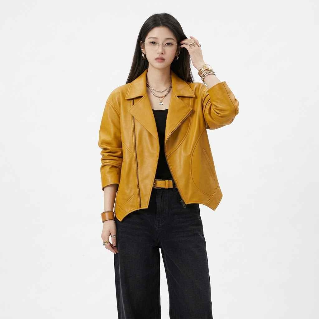 Asymmetric Relaxed Sculpted Leather Jacket | Premium Women’s Leather Jacket