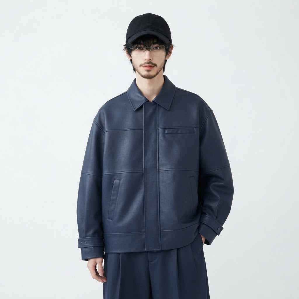 Men’s Oversized Utility Leather Jacket | Premium Leather Jacket