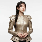 Women Origami Shoulder Leather Jacket | Women’s Stylish Premium Leather Jacket