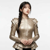 Women Origami Shoulder Leather Jacket | Women’s Stylish Premium Leather Jacket