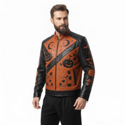 Men’s Festive Halloween Leather Jacket – Premium Pumpkin & Bat Fashion Jacket
